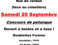 Concours en Doublette le 20 septembre 2025 - Saulzoir - 59227