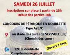 Concours en Doublette le 26 juillet 2025 - Seyssuel - 38200