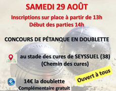 Concours en Doublette le 29 août 2026 - Seyssuel - 38200