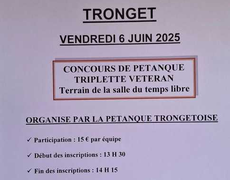 Concours en Triplette le 6 juin 2025 - Tronget - 03240