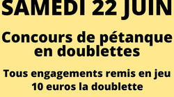 Concours en Doublette le 22 juin 2024 - Bouër - 72390