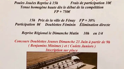 Concours en Doublette le 22 juin 2024 - Fénay - 21600