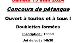 Concours en Doublette le 15 juin 2024 - Saulzoir - 59227