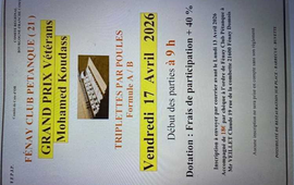 Concours de pétanque Officiel Vétéran en Triplette le 17 avril 2026 - Lieu à définir (21) - Côte-d'Or - 21