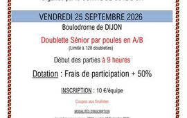 Concours de pétanque Officiel en Doublette le 25 septembre 2026 - Lieu à définir (21) - Côte-d'Or - 21