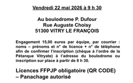 Concours de pétanque Officiel Vétéran en Triplette le 22 mai 2026 - Lieu à définir (51) - Marne - 51