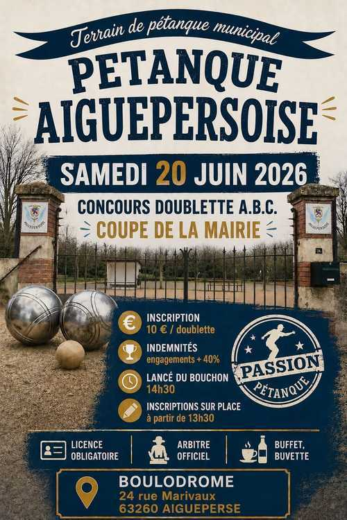 Concours de pétanque en Doublette - Départemental - AIGUEPERSE