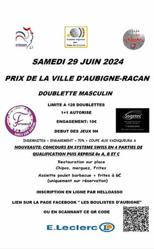Concours de pétanque en Doublette - Départemental - Aubigné-Racan