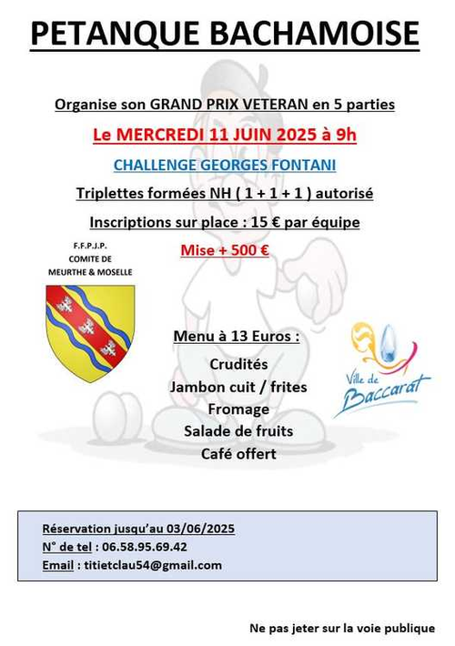 Concours de pétanque en Triplette - Grand Prix - Baccarat