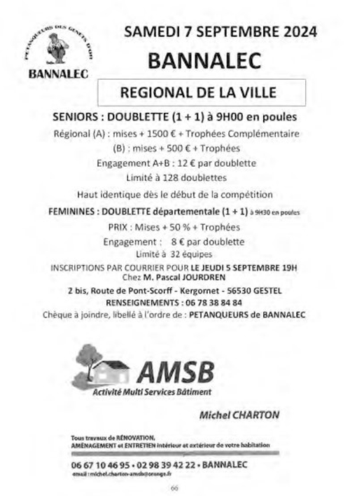 Concours de pétanque en Doublette - Régional - Bannalec