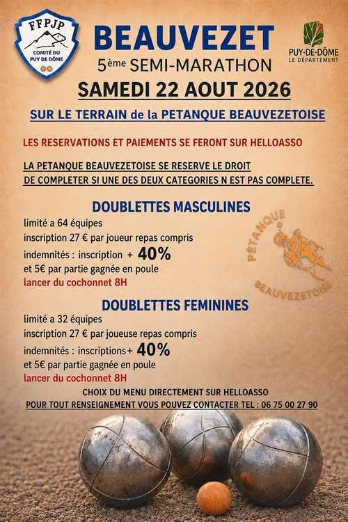 Concours de pétanque en Doublette - Départemental - BEAUVEZET