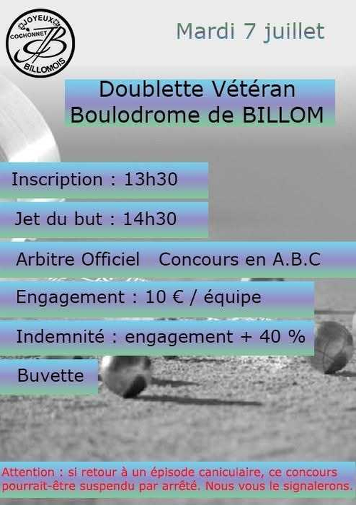 Concours de pétanque en Doublette - Départemental - BILLOM