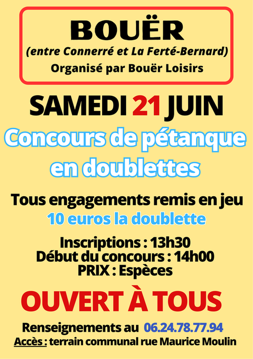 Concours de pétanque en Doublette - Bouër