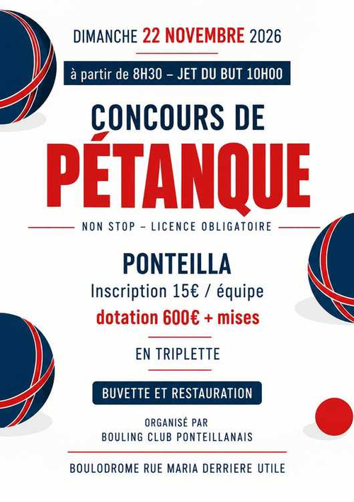Concours de pétanque en Triplette - Départemental - BOULING CLUB PONTEILLA