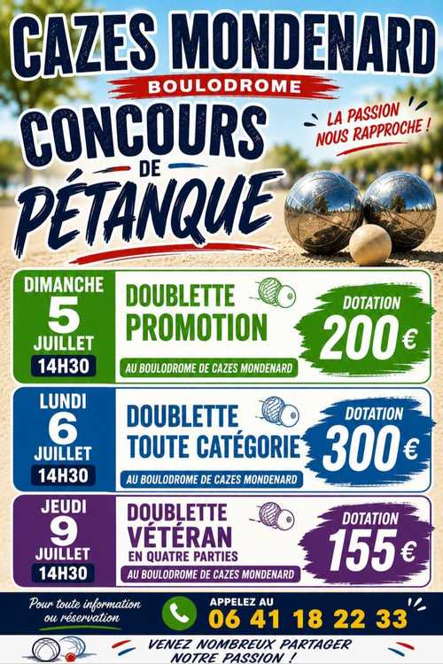 Concours de pétanque en Doublette - Départemental - Cazes Mondenard