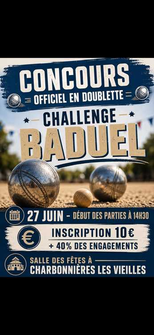 Concours de pétanque en Doublette - Départemental - CHARBONNIERES LES VIEILLES