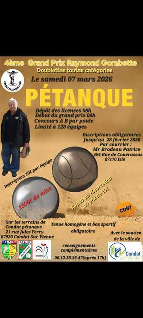 Concours de pétanque en Doublette - Départemental - Condat-sur-Vienne