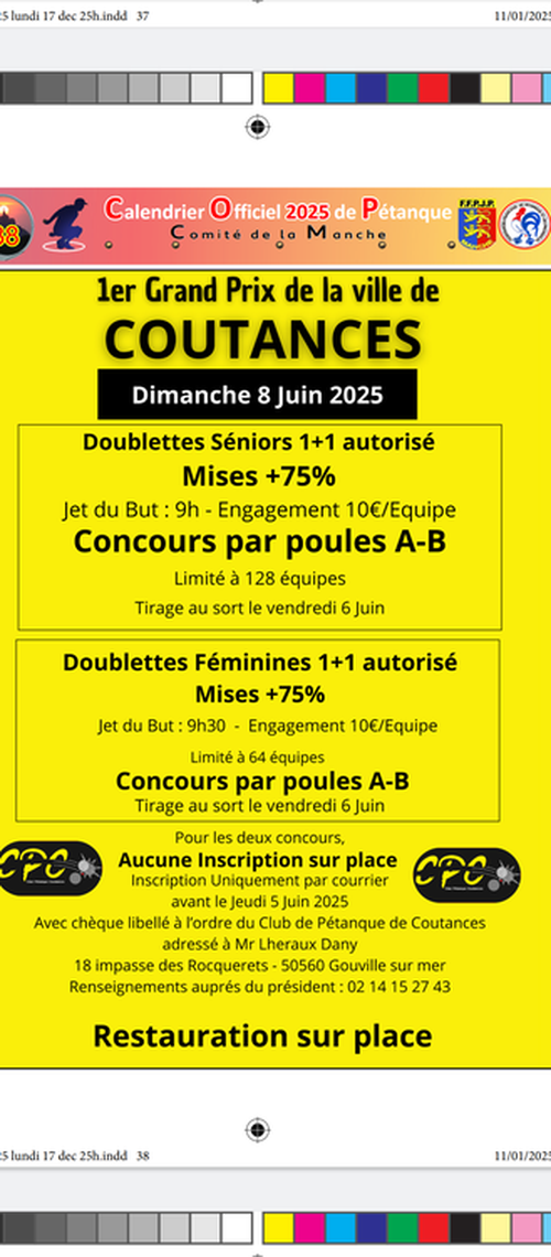 Concours de pétanque en Doublette - Départemental - Coutances