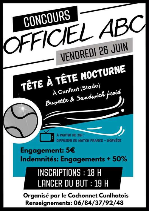 Concours de pétanque en Tête à tête - Départemental - CUNLHAT