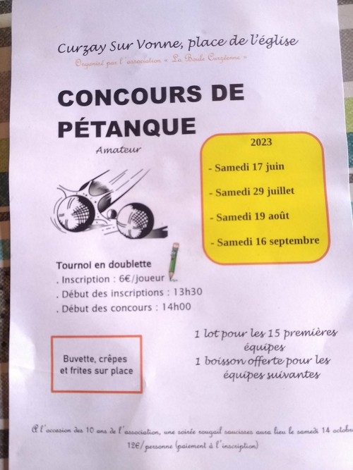 Concours de pétanque en Doublette - Curzay-sur-Vonne
