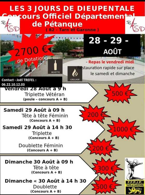 Concours de pétanque en Tête à tête - Départemental - Dieupentale
