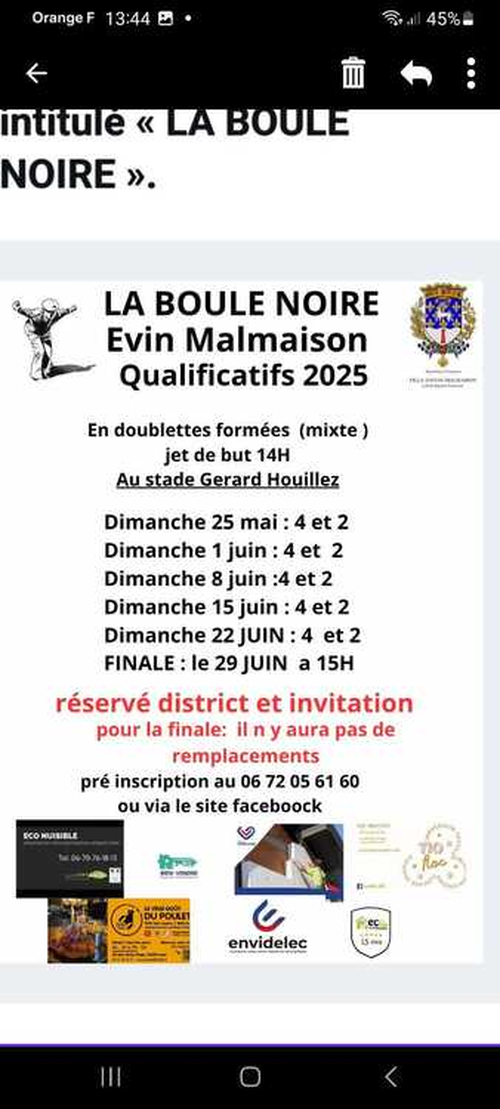 Concours de pétanque en Doublette - Évin-Malmaison