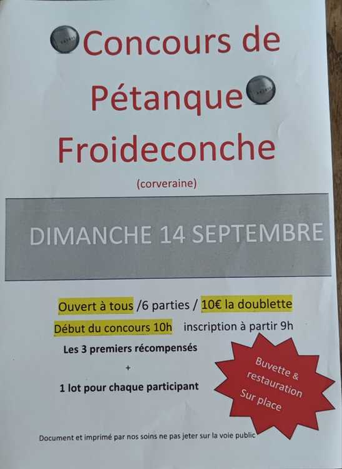 Concours de pétanque en Doublette - Froideconche