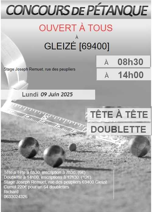 Concours de pétanque en Tête à tête - Gleizé