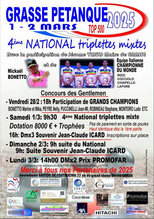 Concours de pétanque en Triplette Mixte - National TOP 500 - Grasse