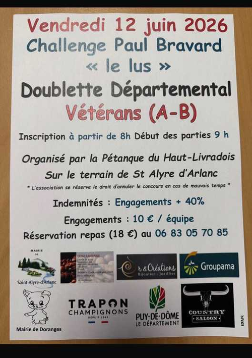 Concours de pétanque en Doublette - Départemental - HAUT LIVRADOIS