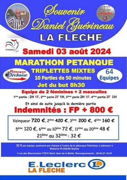 Concours de pétanque en Triplette Mixte - Départemental - La Flèche