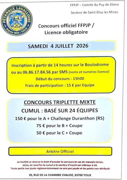Concours de pétanque en Triplette Mixte - Départemental - Laval