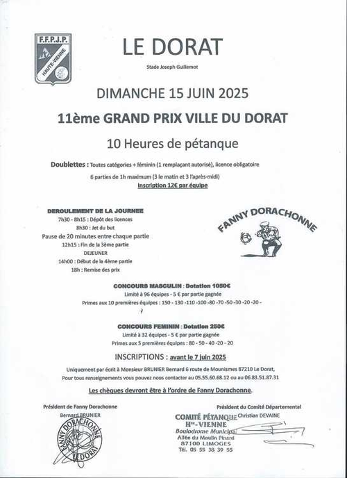 Concours de pétanque en Doublette - Départemental - Le Dorat