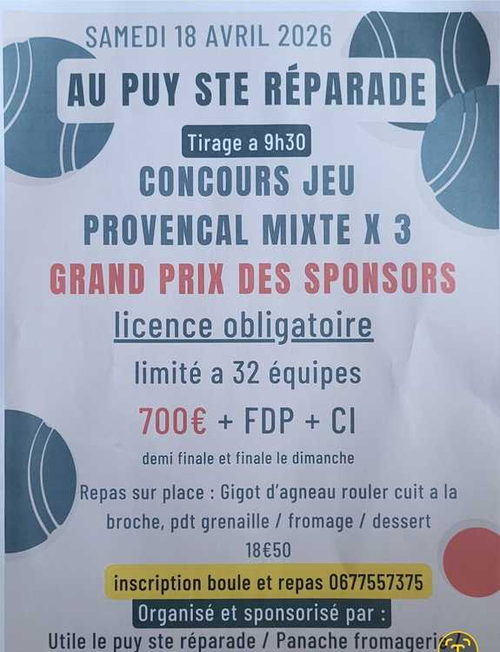 Concours de pétanque en Triplette Mixte - Le Puy-Sainte-Réparade