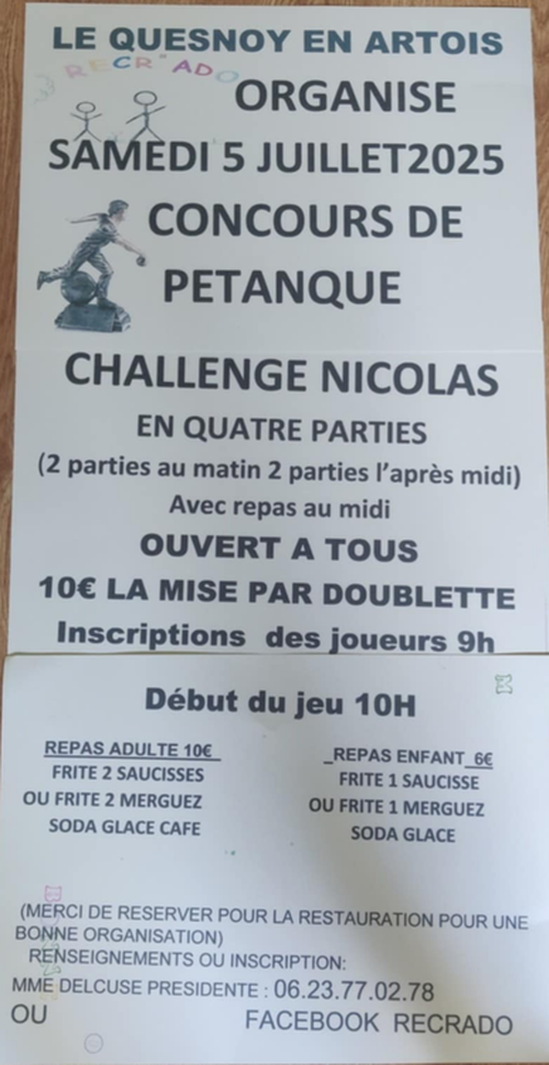 Concours de pétanque en Doublette - Le Quesnoy-en-Artois
