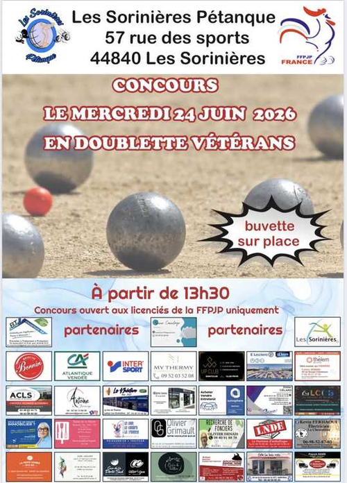 Concours de pétanque en Doublette - Départemental - Les Sorinières