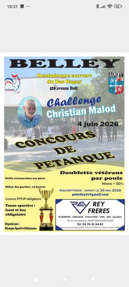 Concours de pétanque en Doublette - Départemental - Belley