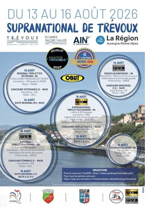 Concours de pétanque en Triplette - National TOP 1000 et + - Trevoux