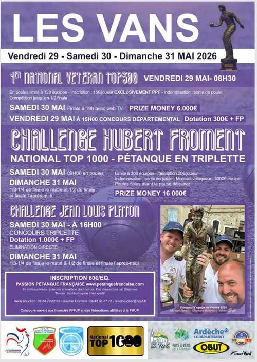Concours de pétanque en Triplette - National TOP 300 - Les Vans