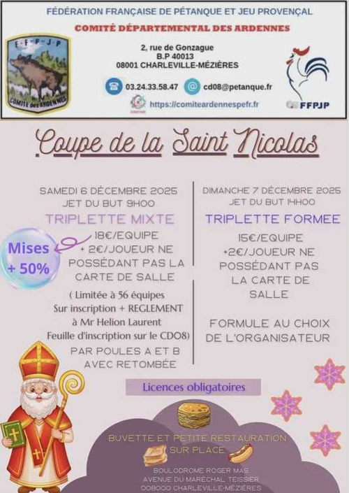 Concours de pétanque en Triplette Mixte - Départemental - Charleville Mézières