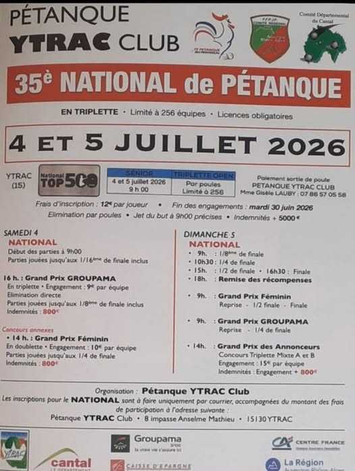 Concours de pétanque en Triplette - National TOP 500 - Ytrac
