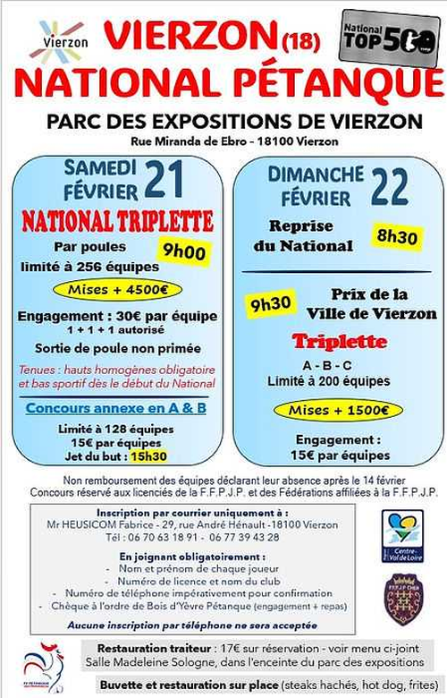 Concours de pétanque en Triplette - National TOP 500 - Vierzon