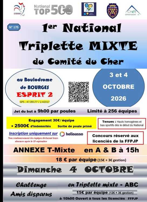 Concours de pétanque en Triplette Mixte - National TOP 500 - Bourges