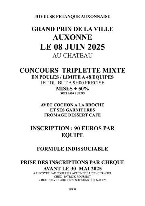 Concours de pétanque en Triplette Mixte - Grand Prix - JOYEUSE PÉTANQUE AUXONNAISE