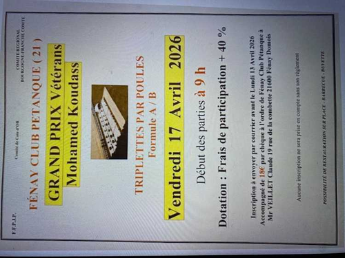 Concours de pétanque en Triplette - Départemental - Fénay Club Pétanque