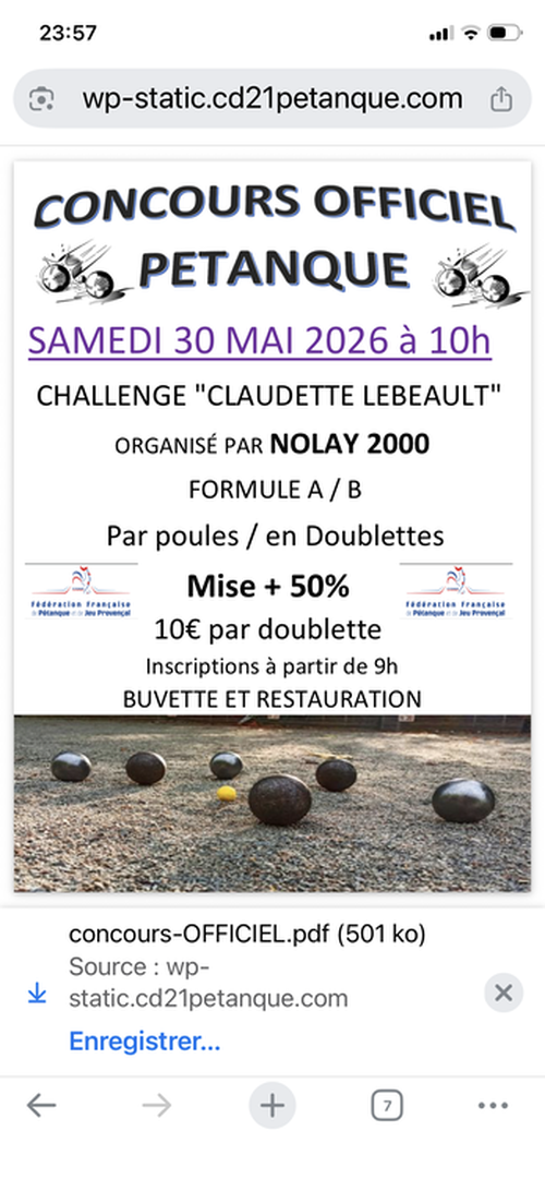 Concours de pétanque en Doublette - Départemental - Nolay 2000
