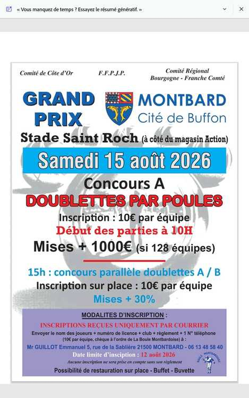 Concours de pétanque en Doublette - Départemental - La Boule Montbardoise