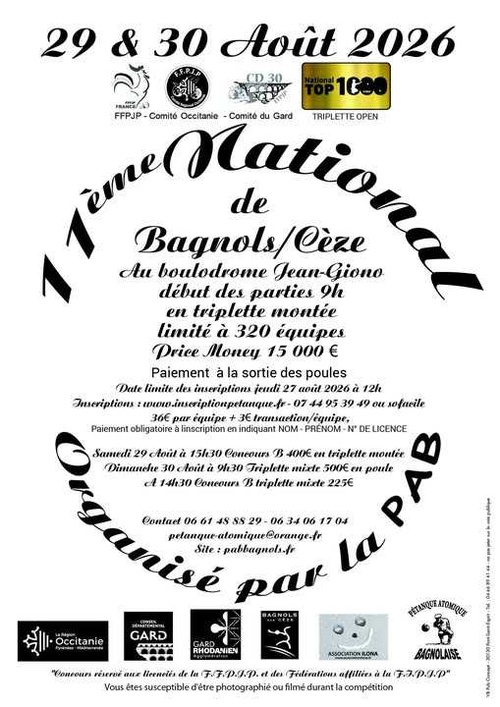 Concours de pétanque en Triplette - National TOP 1000 et + - Bagnols Sur Ceze