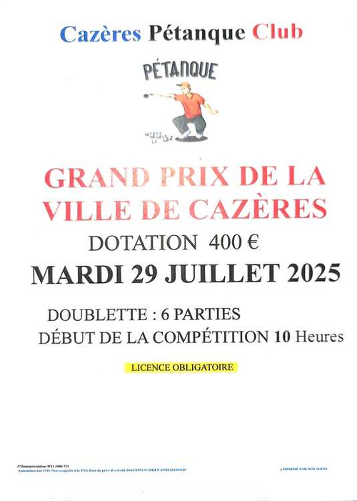 Concours de pétanque en Doublette - Départemental - CAZERES