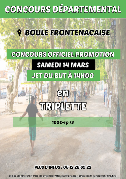 Concours de pétanque en Triplette - Départemental - Boule frontenacaise
